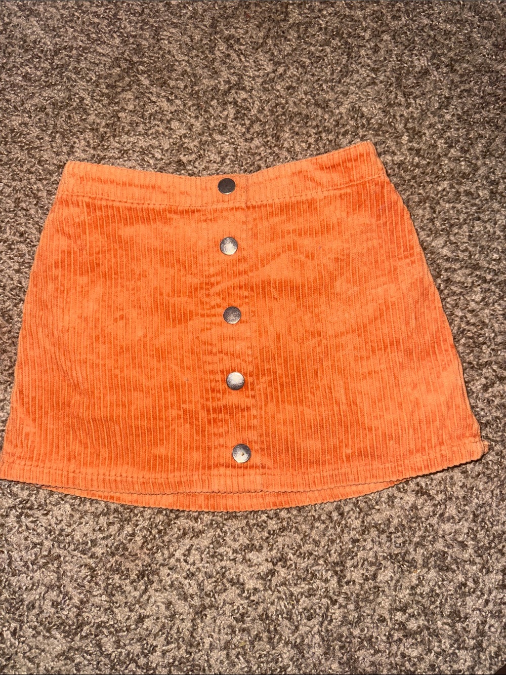 Orange Corduroy Button-Front Mini Skirt